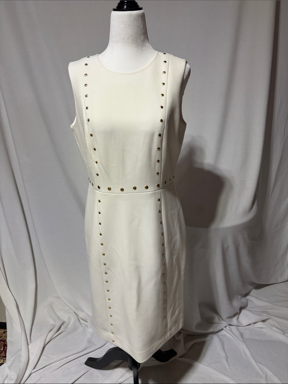 Michael Kors Cream Sleeveless Stud-Trim Midi Dress